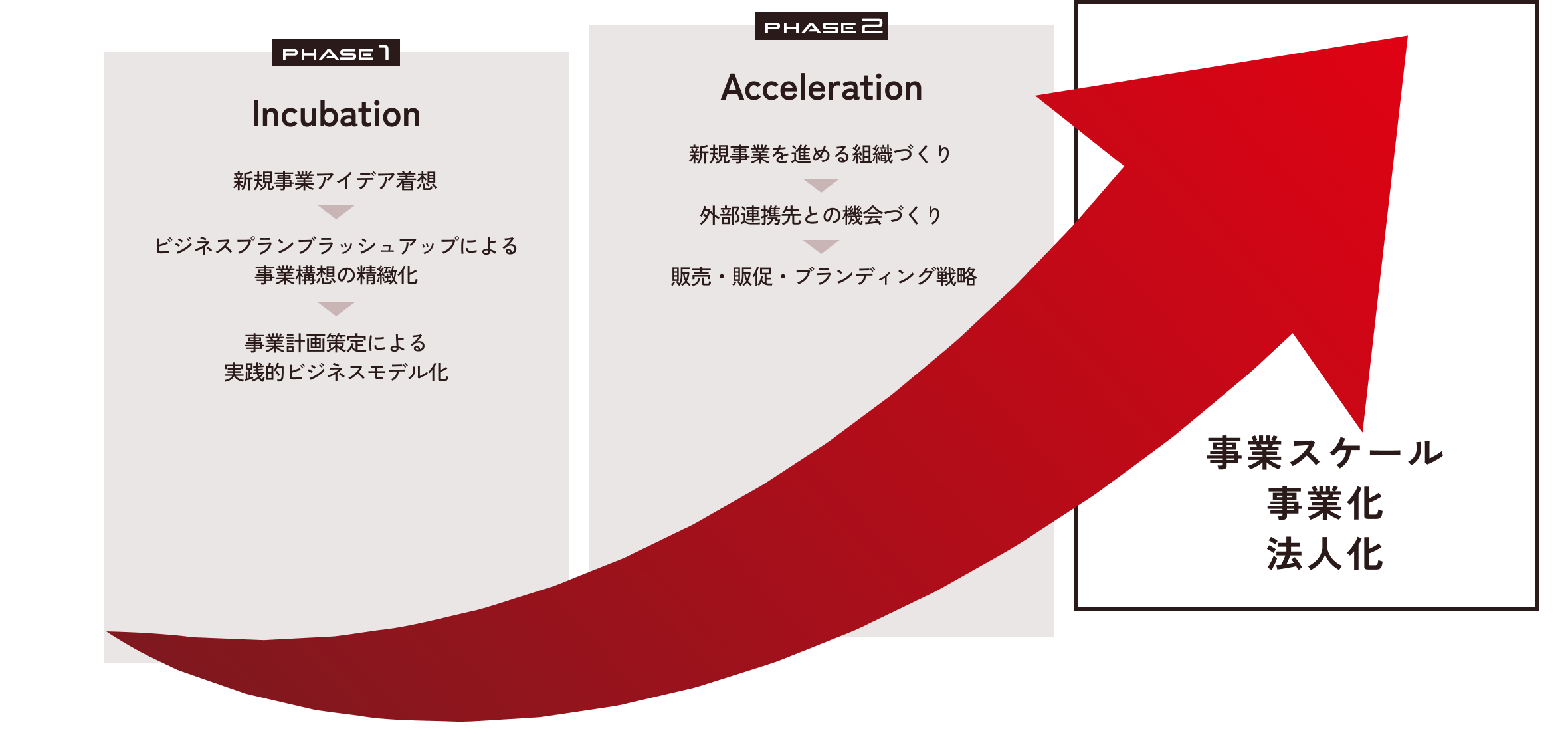 事業開発ステージにおけるPhase別サービス