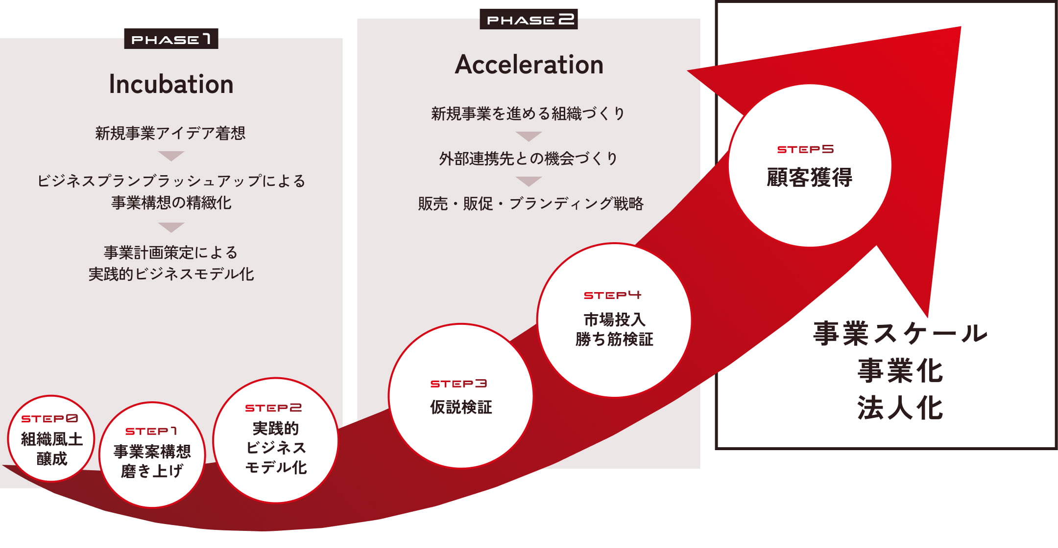 事業開発ステージにおけるPhase別サービス